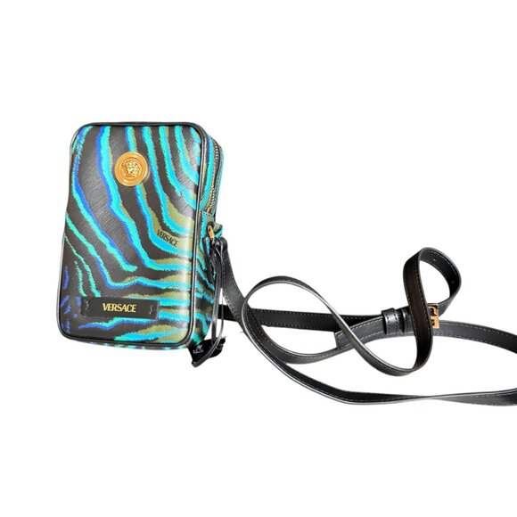 Versace Medusa Printed Calf Leather Tiger Blue/Black 100792 Phone case Bag - Picture 5 of 16